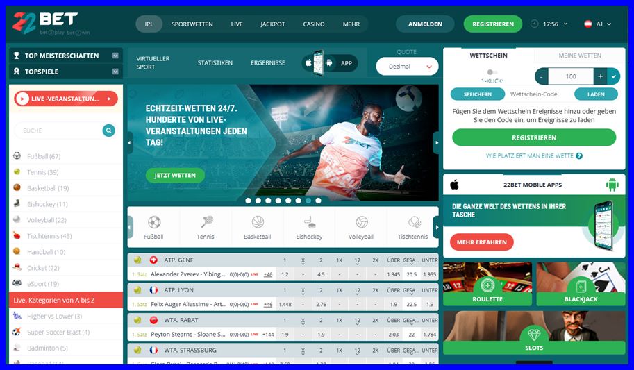 22bet Empfangsschalter
